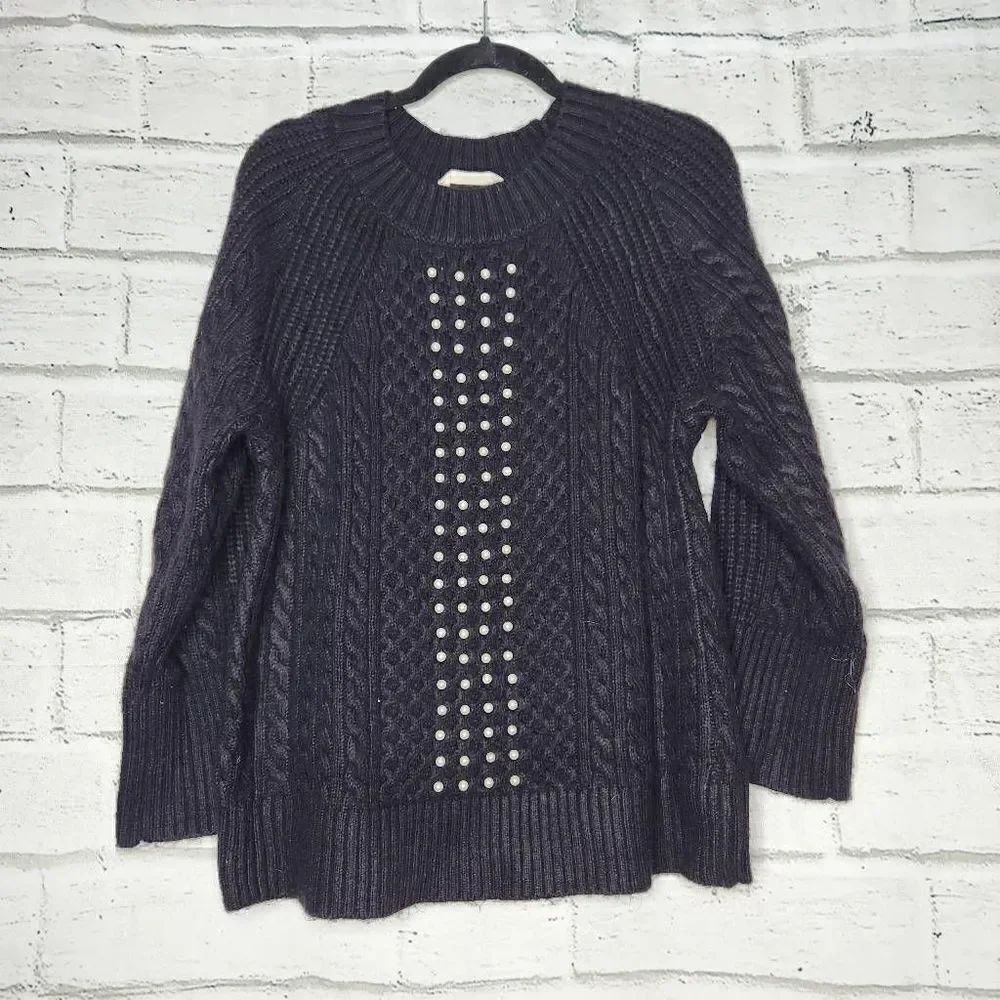 Soft Surroundings Women's Black Long Sleeve Cable Knit Pullover Sweater Size Sma